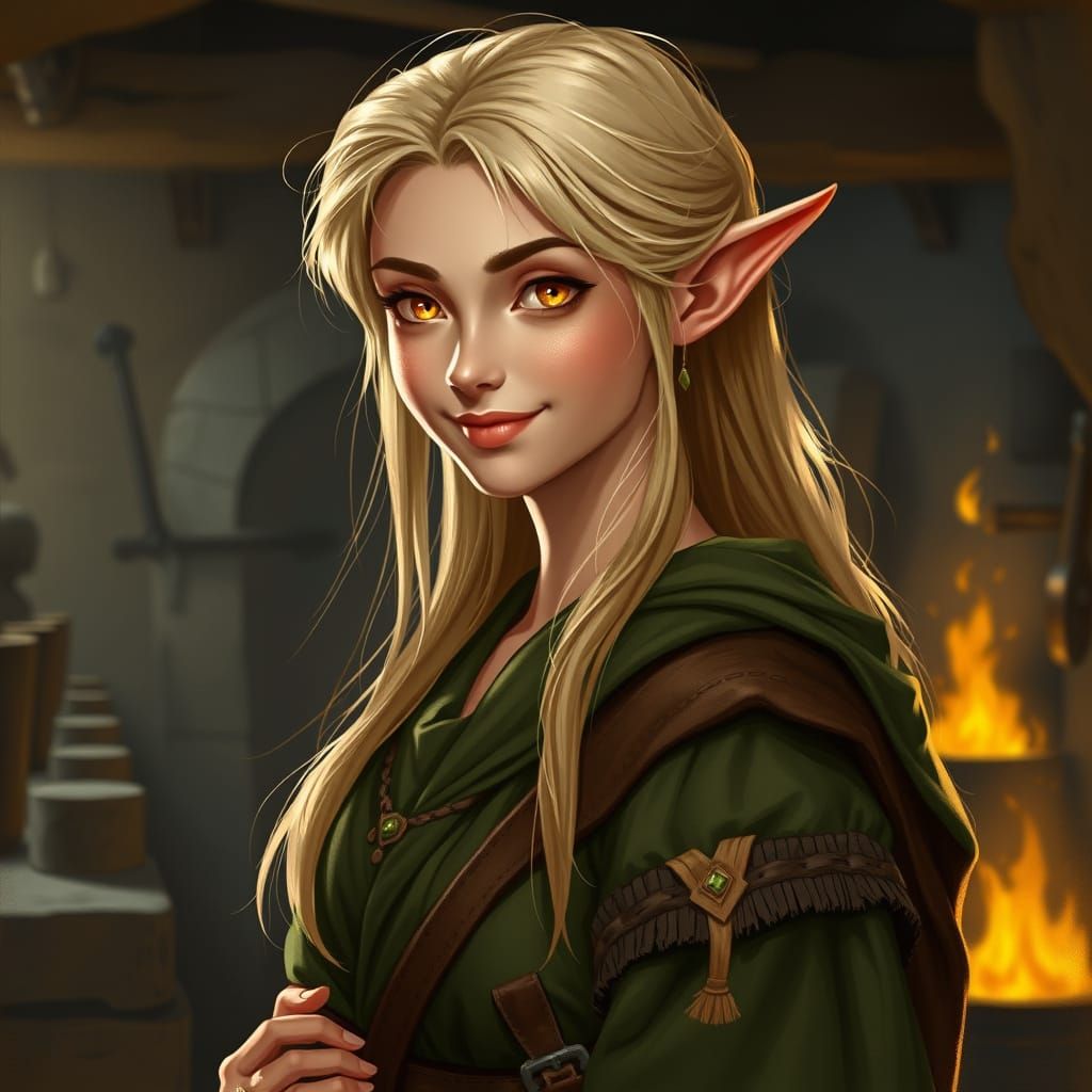 Serene Elf Blacksmith in Ancient Scandinavian Style