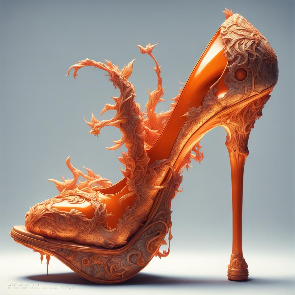 Armored Stilettos: Ornate Orange Luxury Footwear