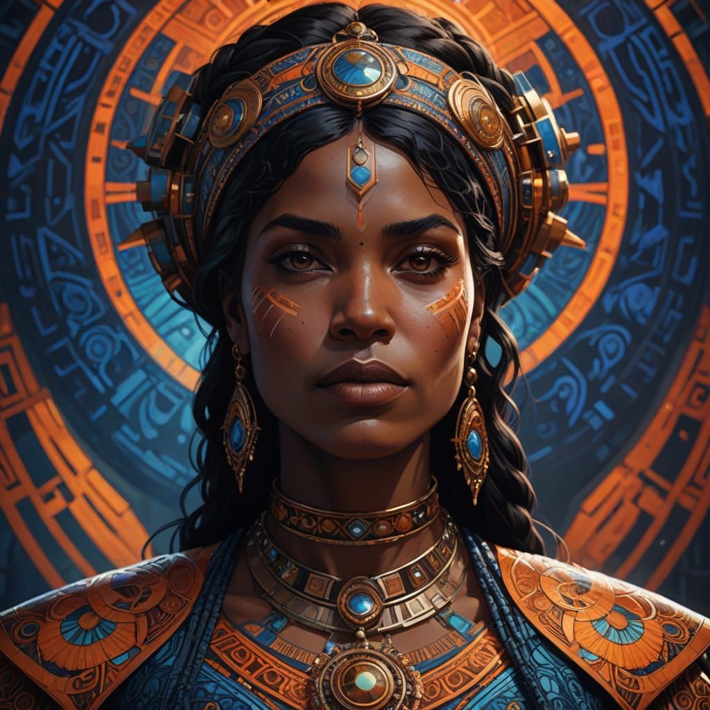 Surreal Australian Aboriginal Goddess in Vibrant, Futuristic...
