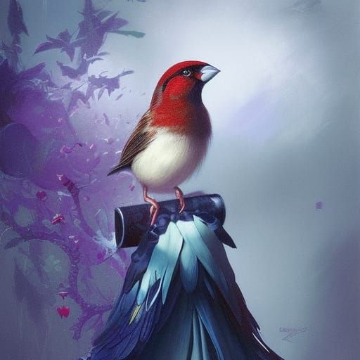 Victorian Valentine Sparrow in Detailed Painting Style