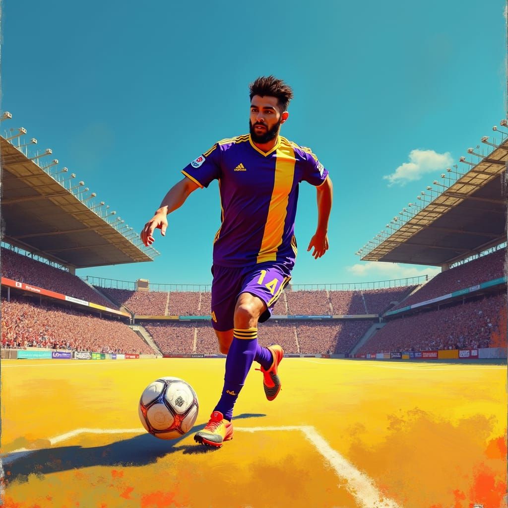 Dynamic Muslim Footballer in Stadium Art