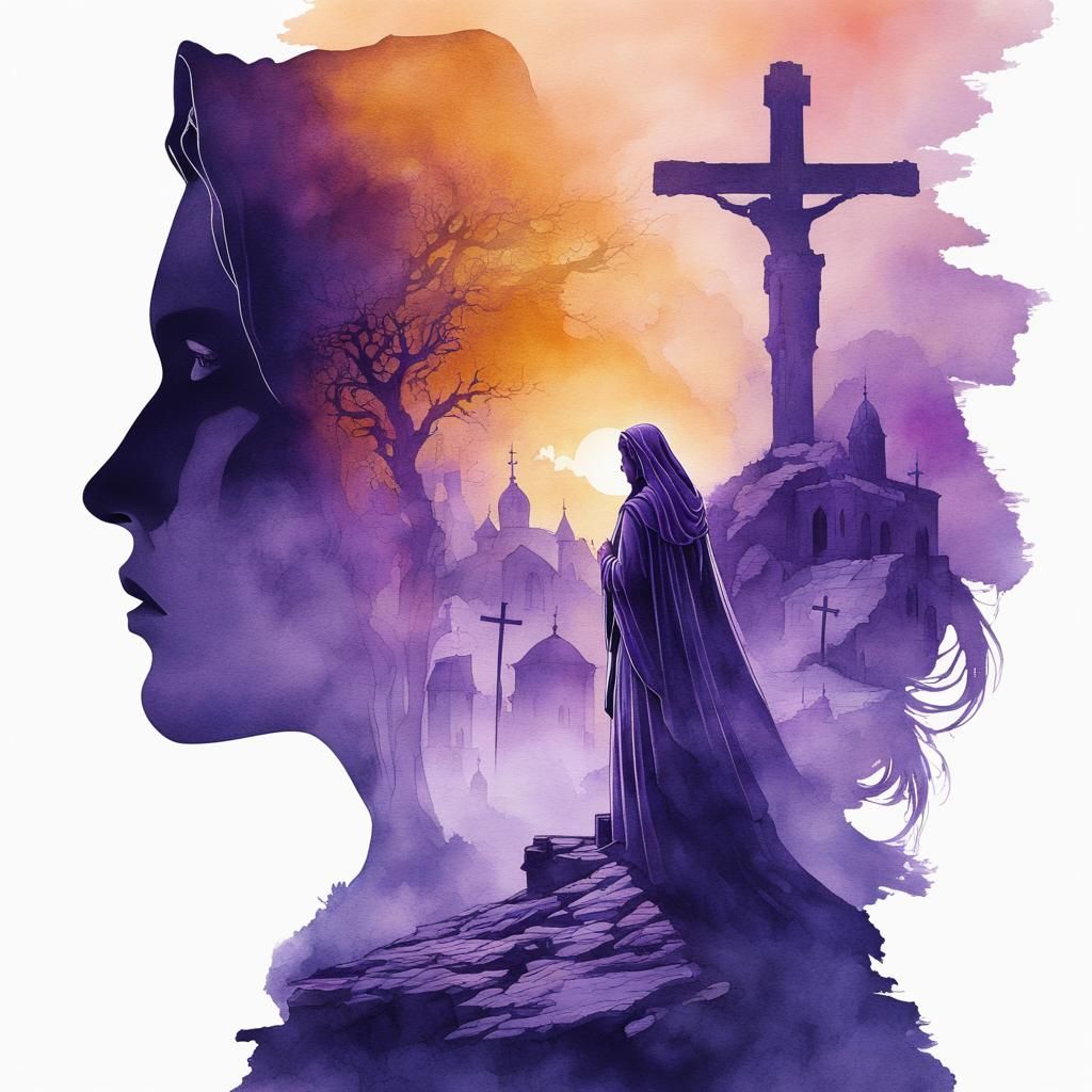Holy Virgin Mary Silhouette: Golgotha in Double Exposure