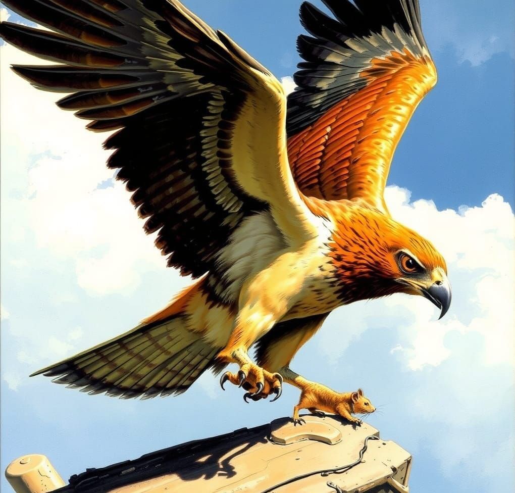 Hawk Captures Mouse: Fantasy Illustration