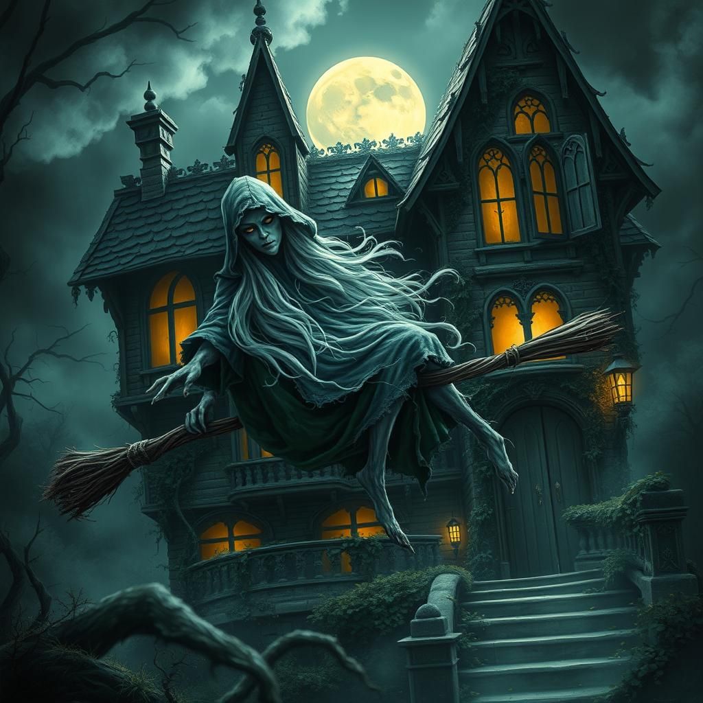 Ethereal Ghost Flying Around Haunted Mansion