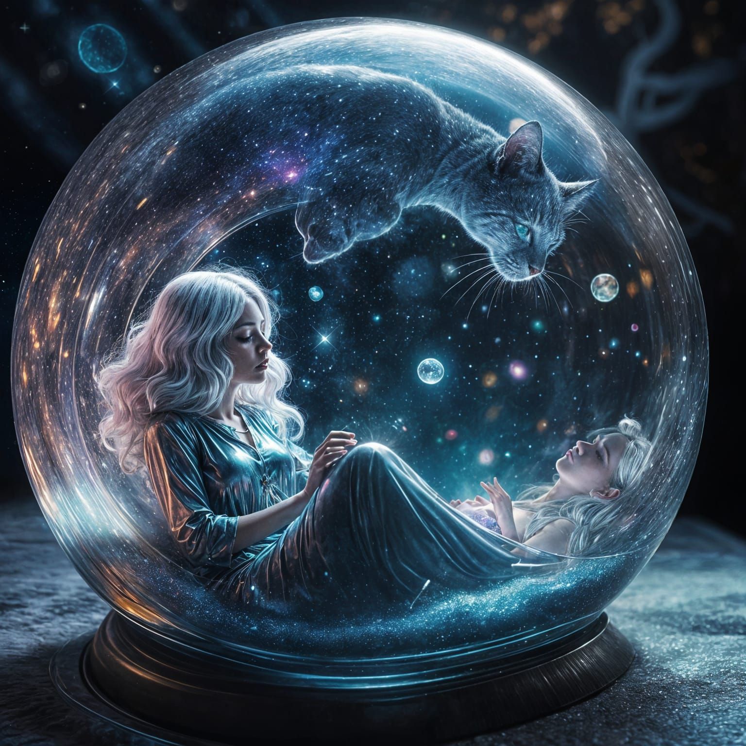 Celestial Girl Sleeping with Cosmic Cat