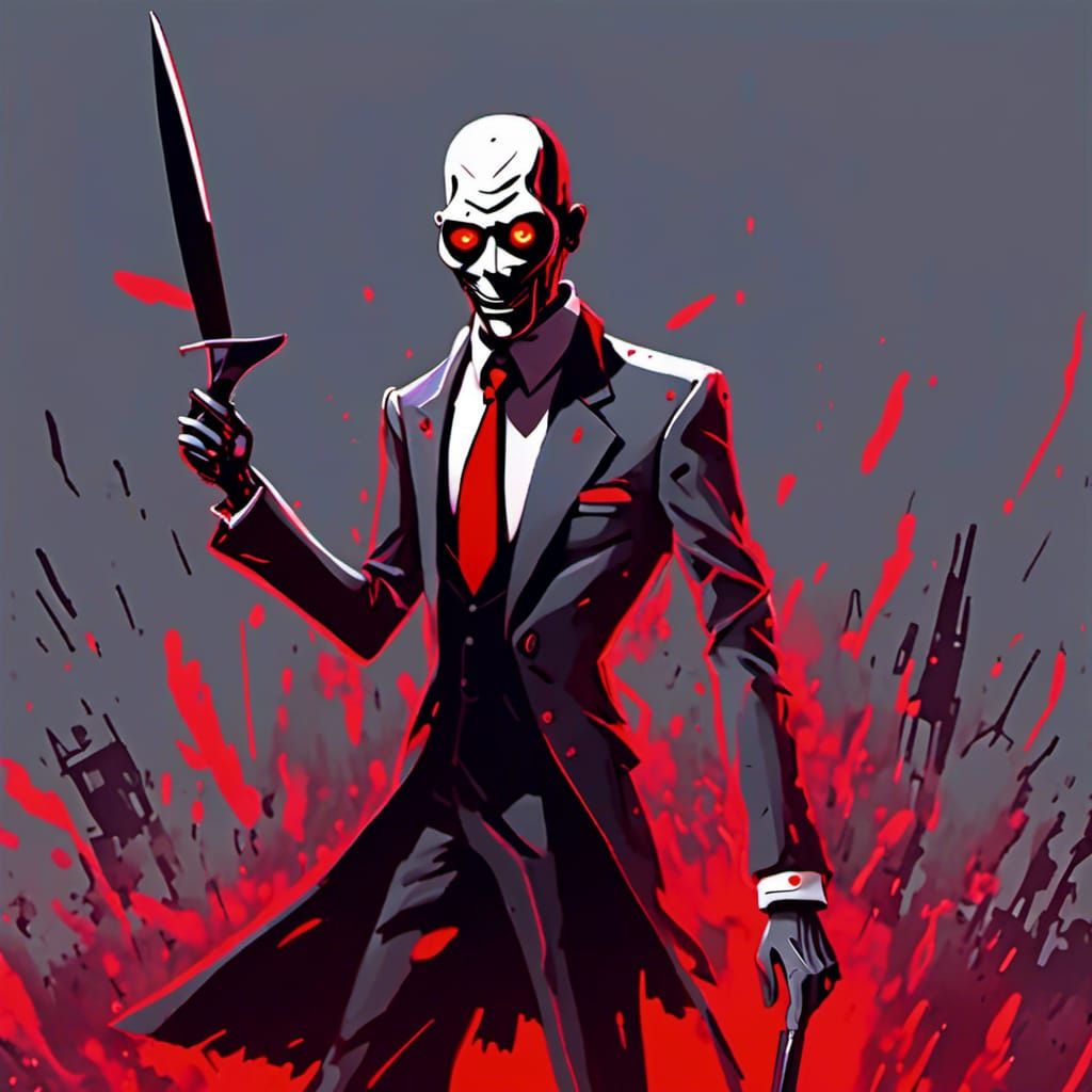 Sinister Man in Suit with Knife: Digital Vector Art
