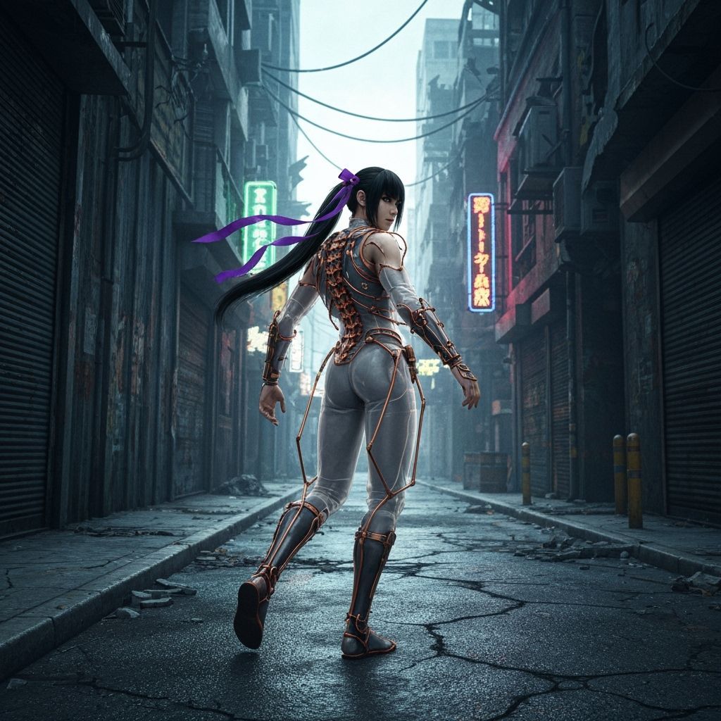 Steampunk Ninja in Ruined City Alley