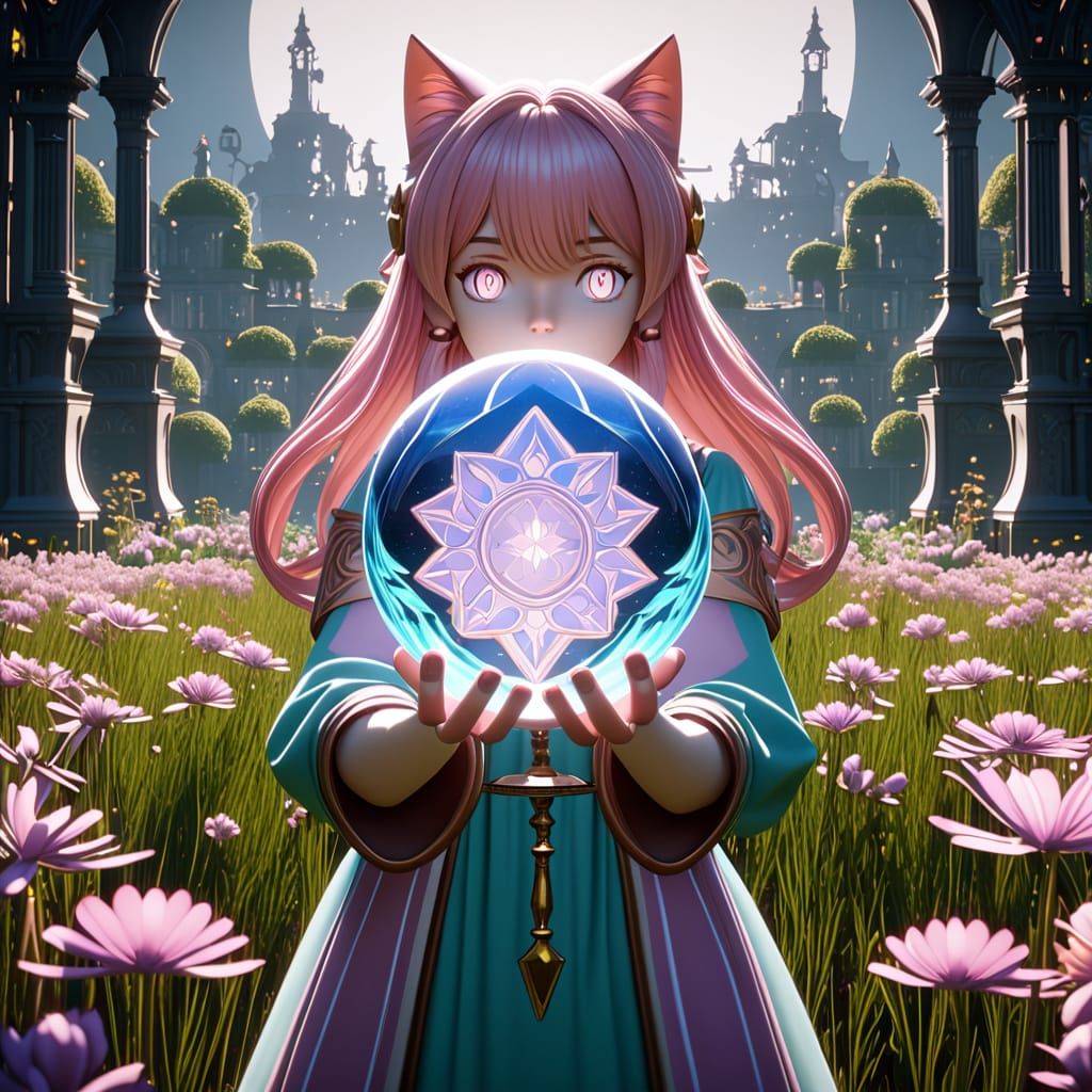 Magical Cat Girl in Anime Key Visual Style