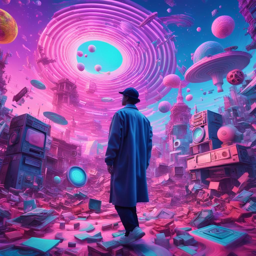Vaporwave Dreamscape: Eerie Surrealism in Neon Hues