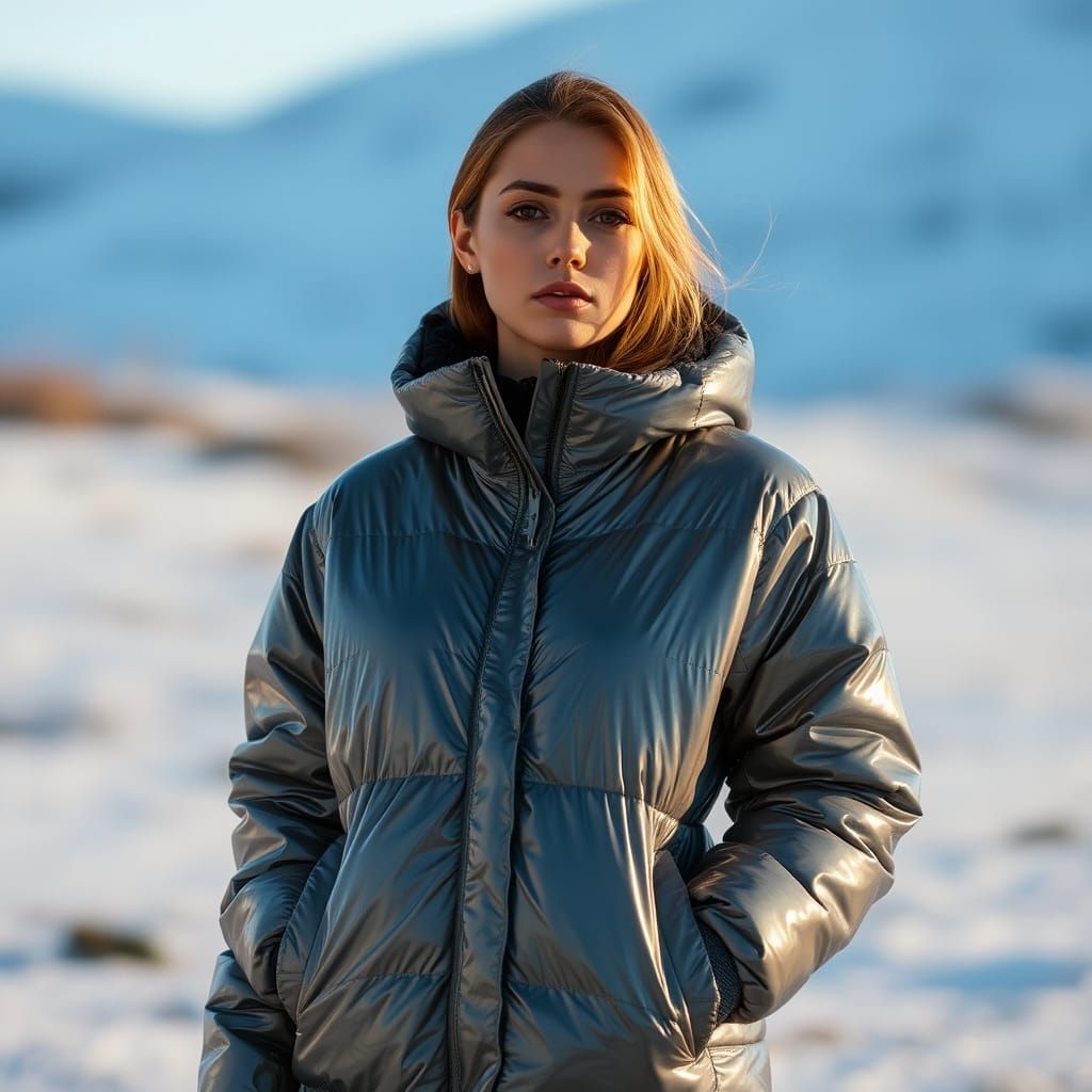 Woman in Metallic Down Jacket