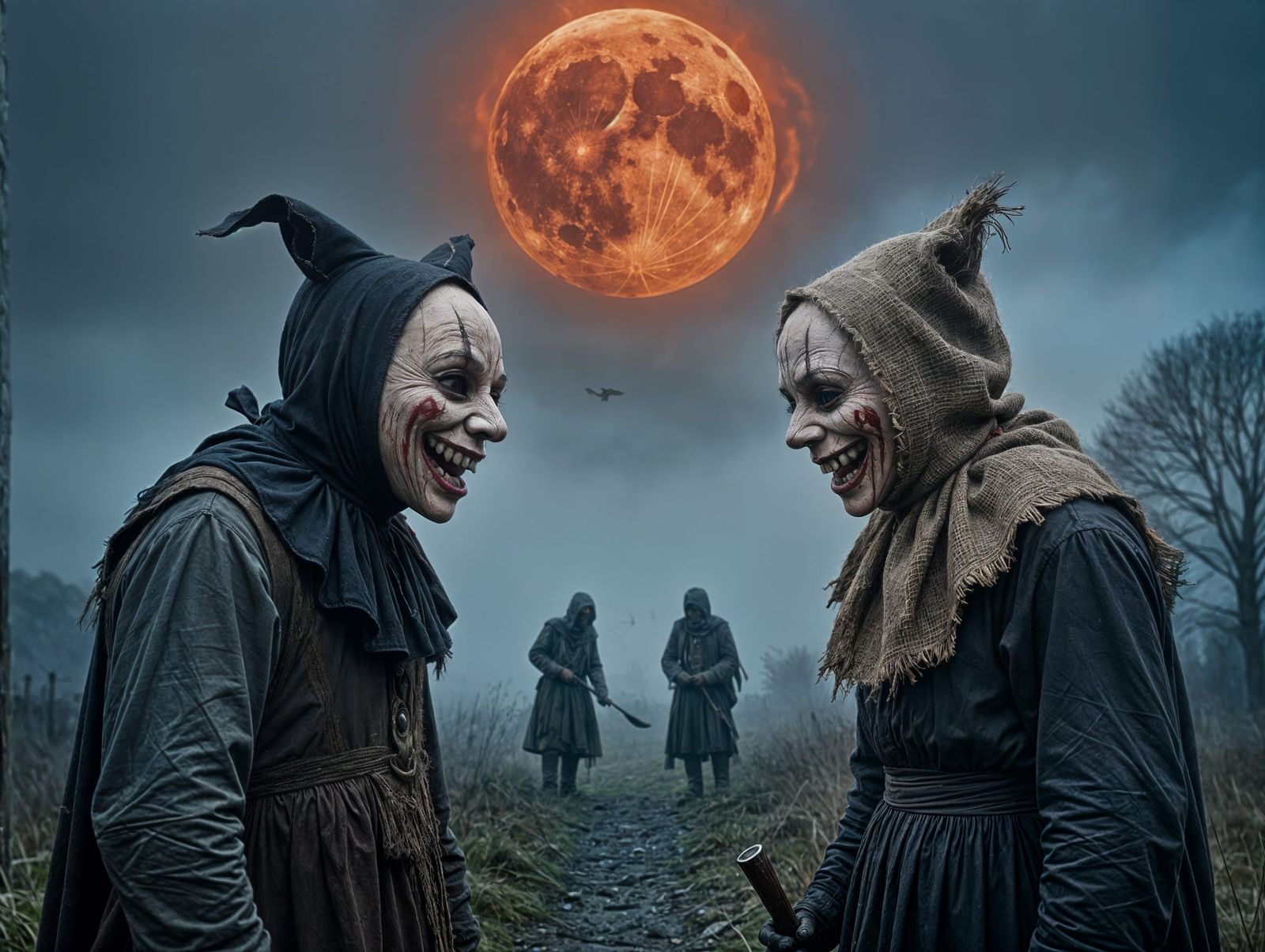 Sinister Gangs Clash on Fog-Choked Moors under Blood-Red Moo...