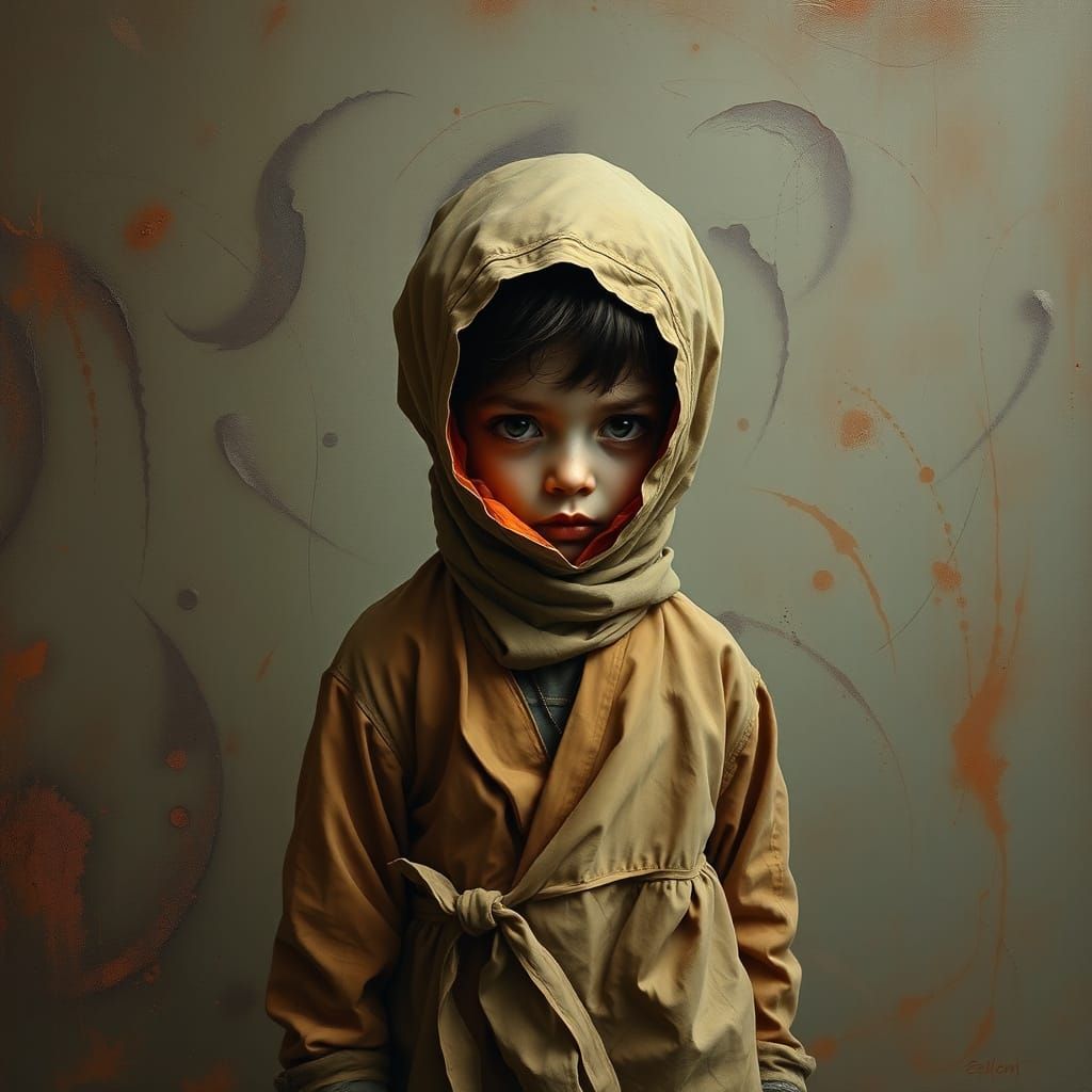 Child's Inner Flame in Surreal Melting Paint Style