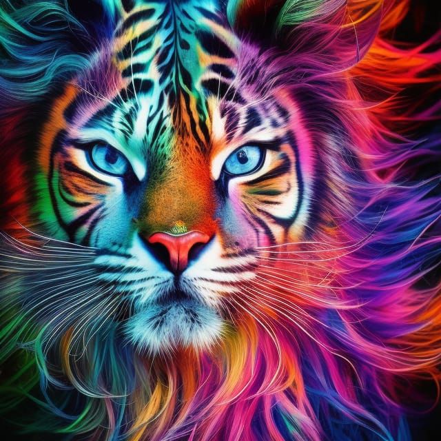 Tiger in Colorful Ink Flow Gouache Painting