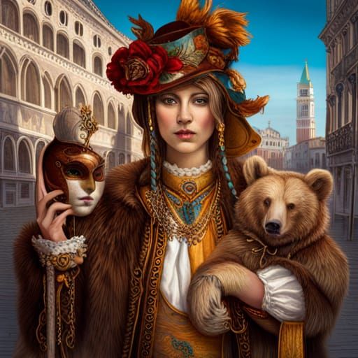 Venetian Carnival Bear-Woman Portrait