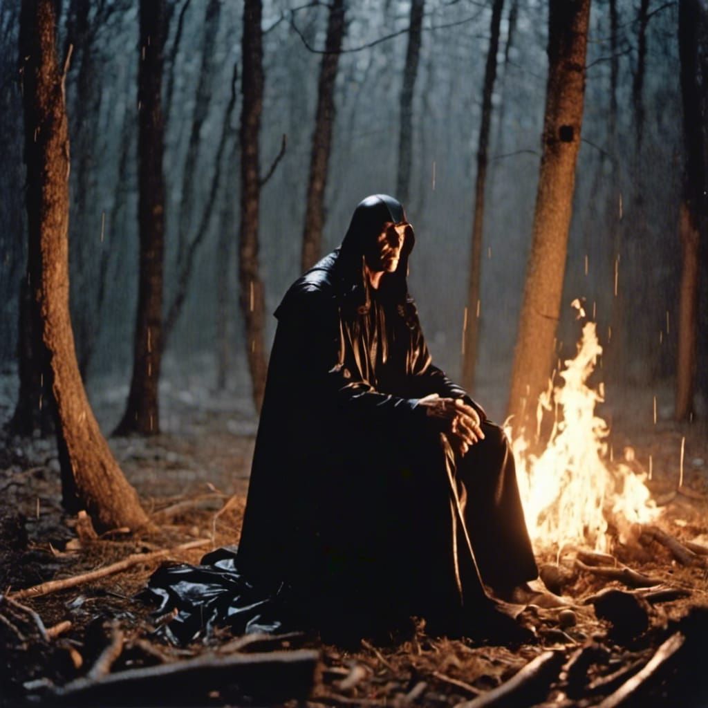 Cinematic Undertaker in Rain with Bonfire Lights