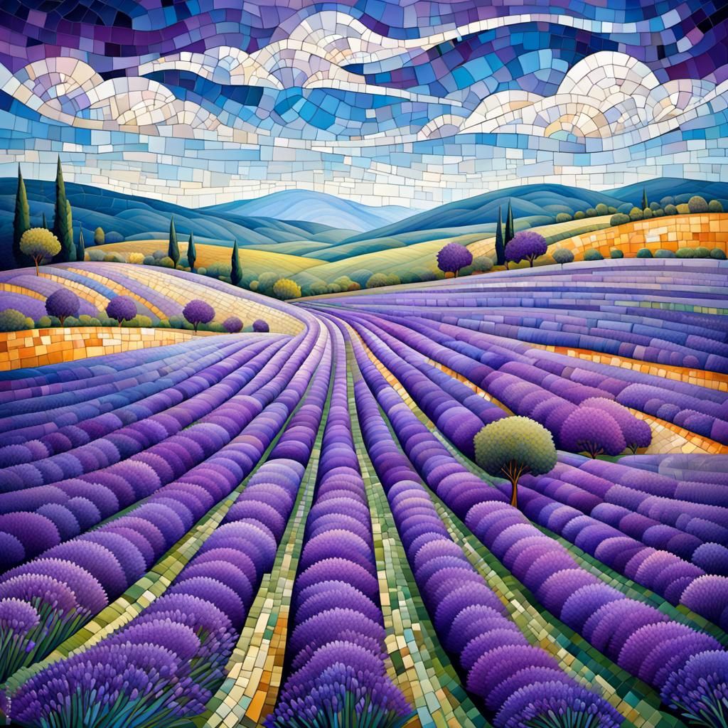 Mosaic Lavender Fields of France in Abstract Art