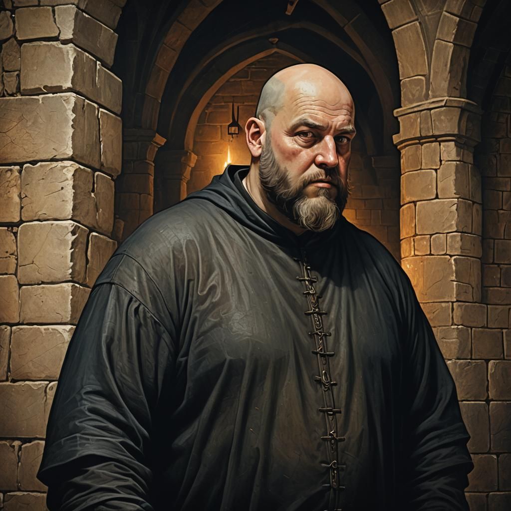 Medieval Bald Man in Castle, Digital Painting