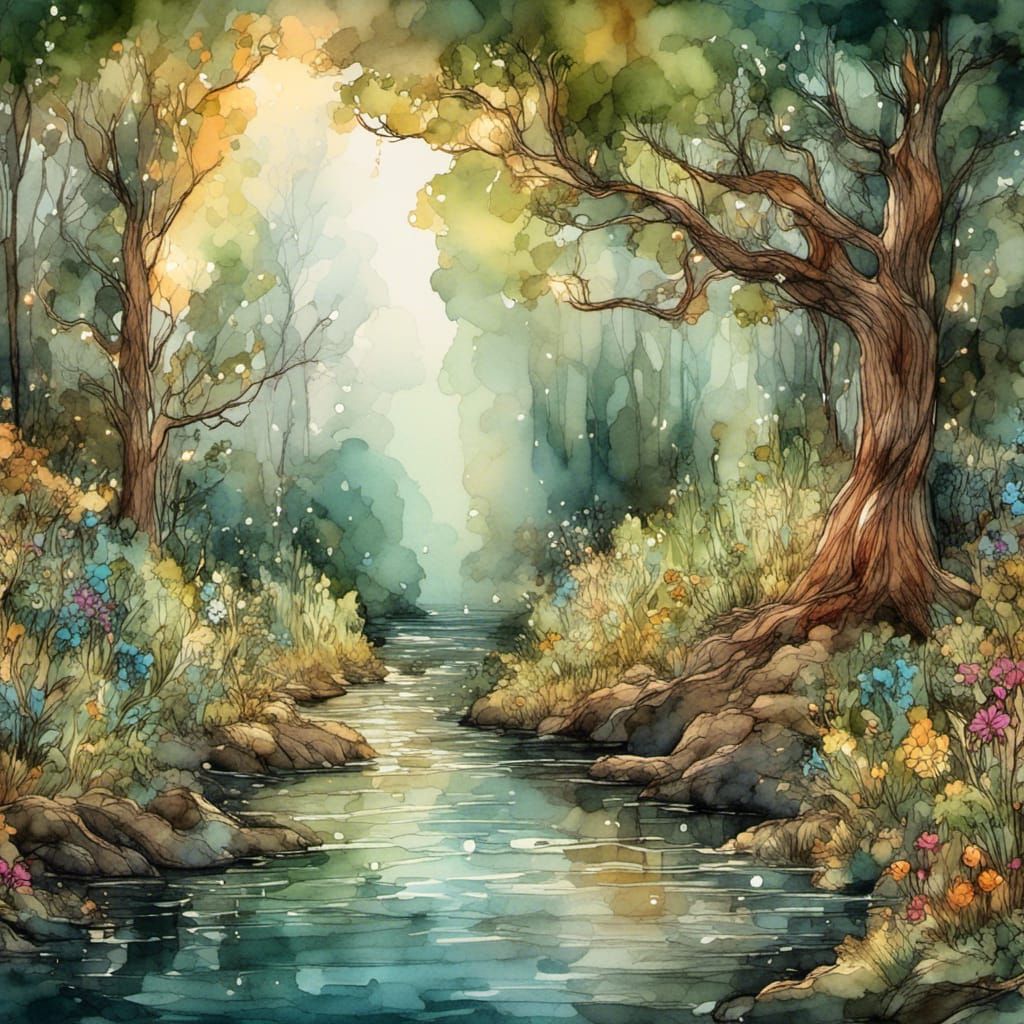Magical Fairy Land in Watercolor Style