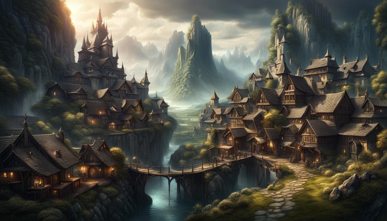 Epic Fantasy Village Digital Matte Painting