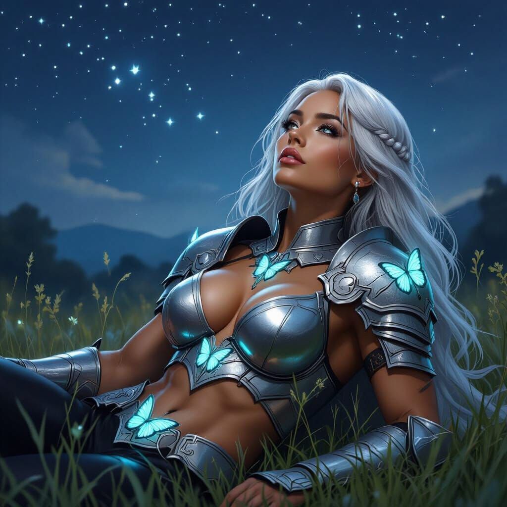 Muscular Latina Champion in Silver Armor