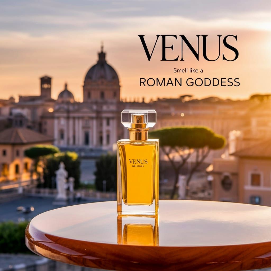 Sleek Roman Goddess Perfume Bottle with Panoramic Ancient Ro...