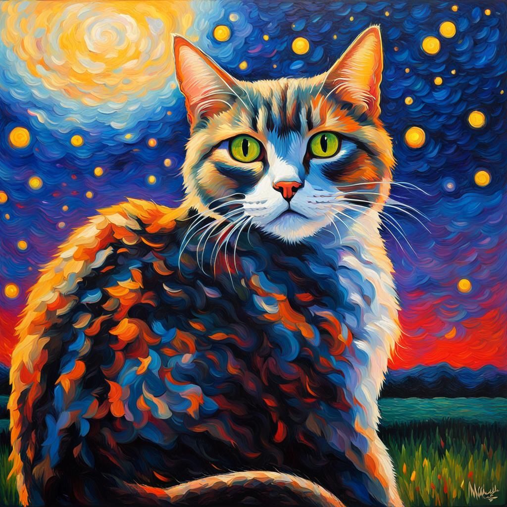 Cosmic Cat Eyes in Expressionist Oil Painting