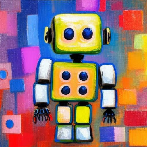 Paranoid AI Chatbot as Cute Robot, Neo-Impressionism