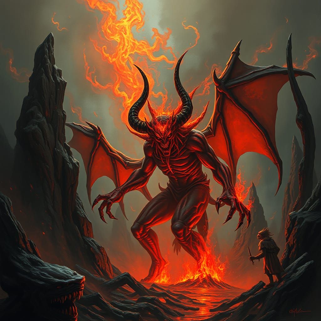 Infernal Demon in a Hellfire Landscape