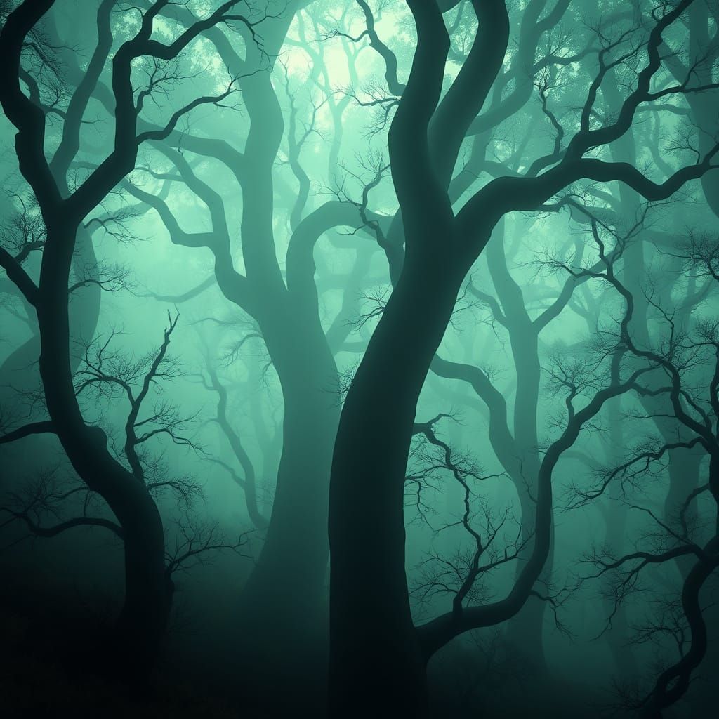 Mystical Foggy Forest in Hyper-Realistic Style