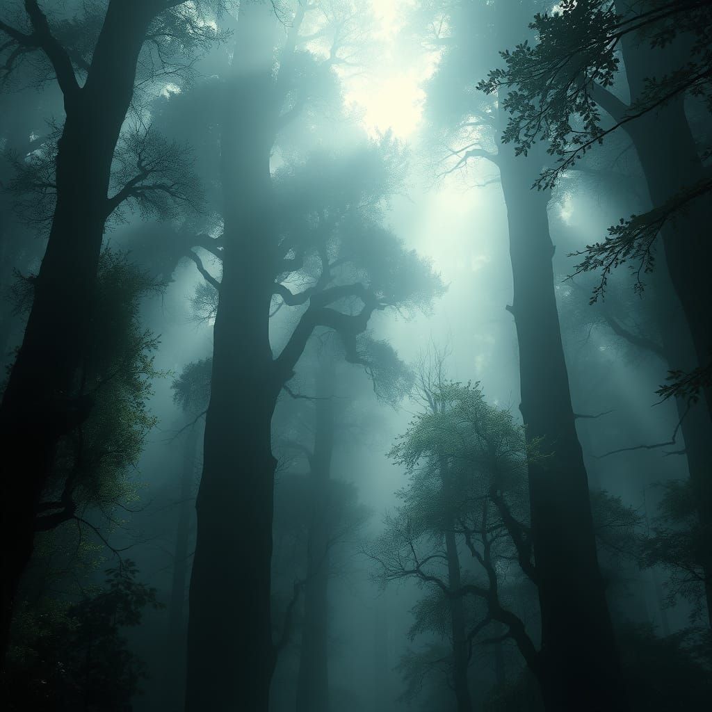Ethereal Forest Glade in Mystical Fog