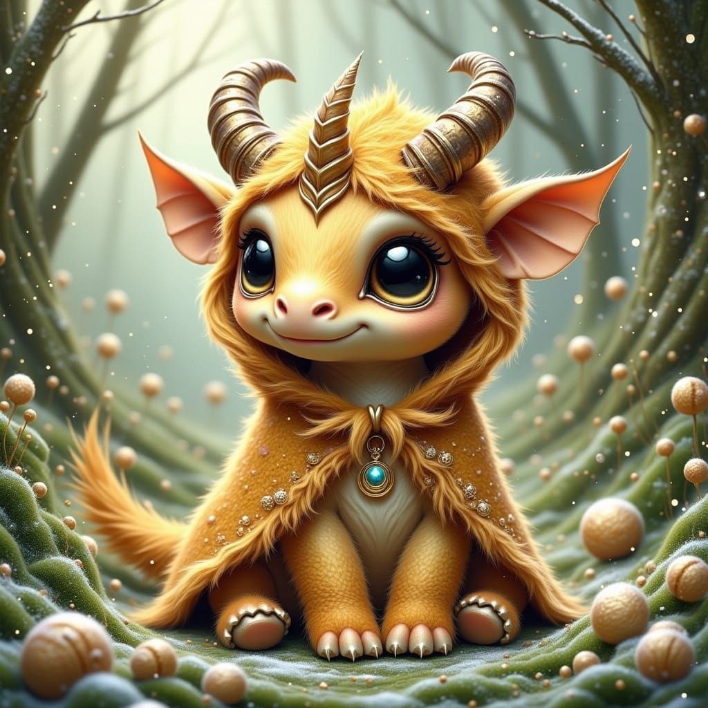 Capricorn Dragon Hatchling in Watercolor Digital Art