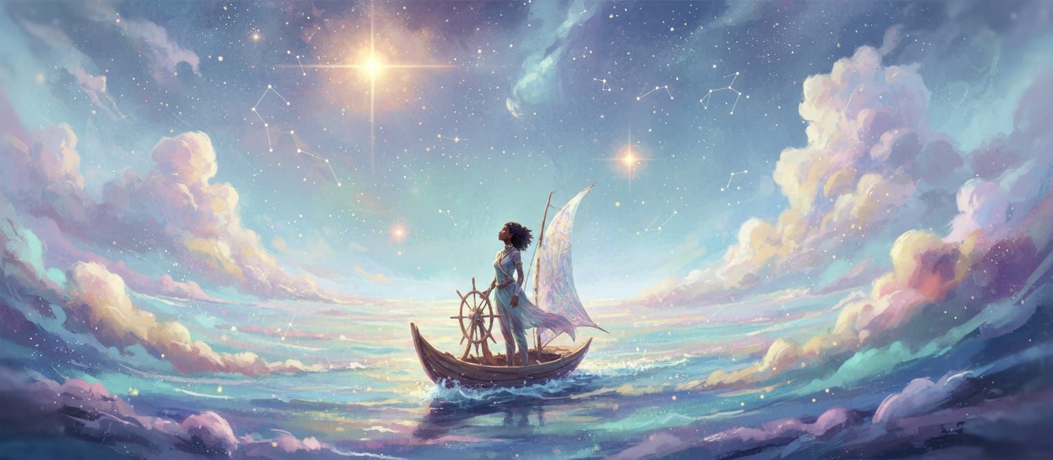 Cosmic Explorer Adrift in Pastel Nebula