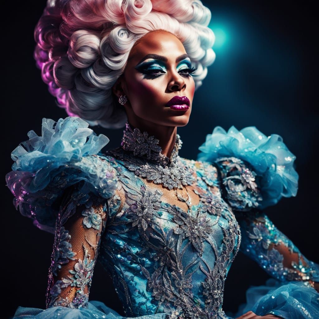 Ethereal Drag Queen Portrait in Vibrant Oil Painting Style