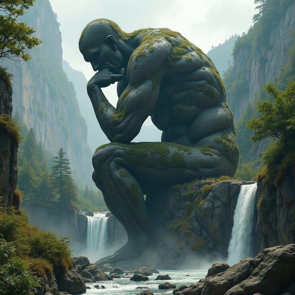 Earth as Thinking Man in Surreal Landscape