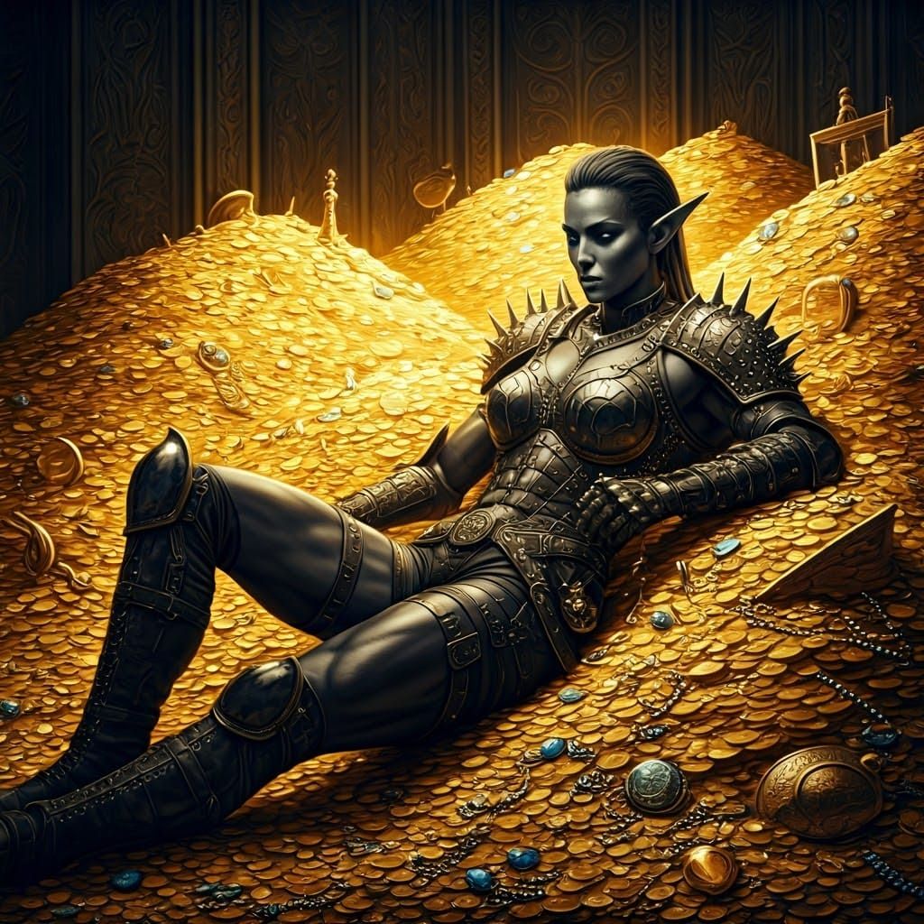 Golden Fantasy Elf in Dragon's Hoard