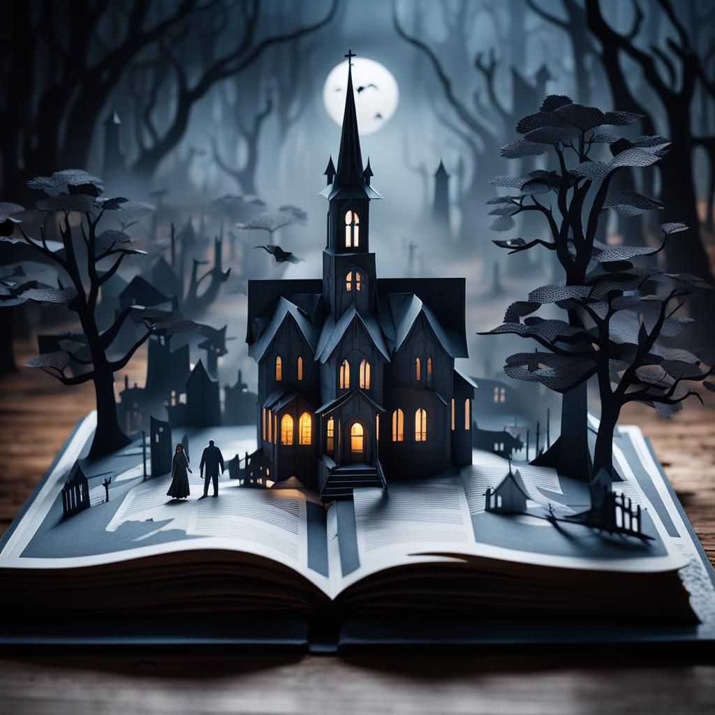 Creepy Haunted House in Papercraft Pop-Up Book