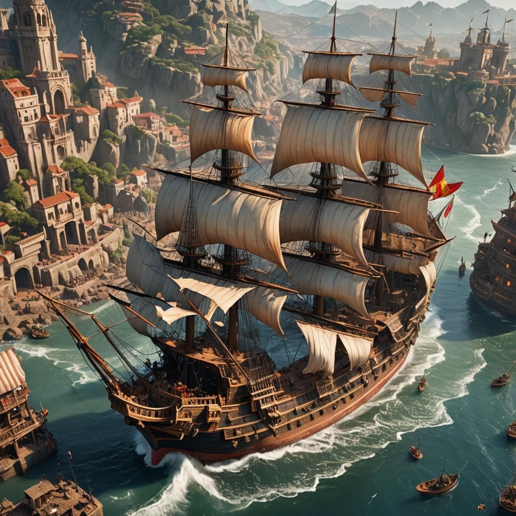 Gigantic Spanish Galleon Concept Art in 8K