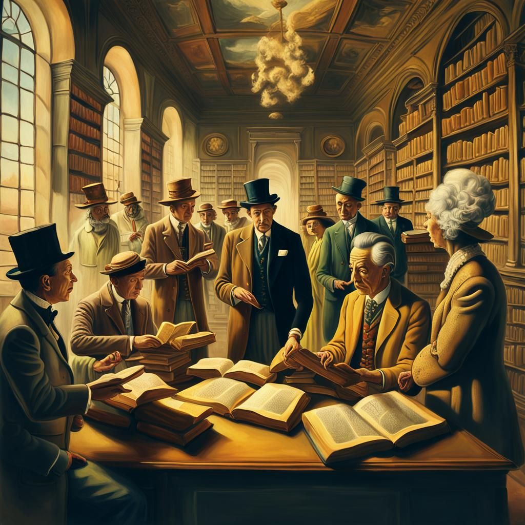 Surreal Historical Gathering in a Library