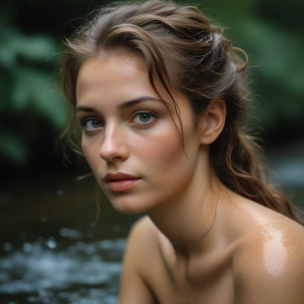 Surreal Naiad Portrait in a Mountain Oasis