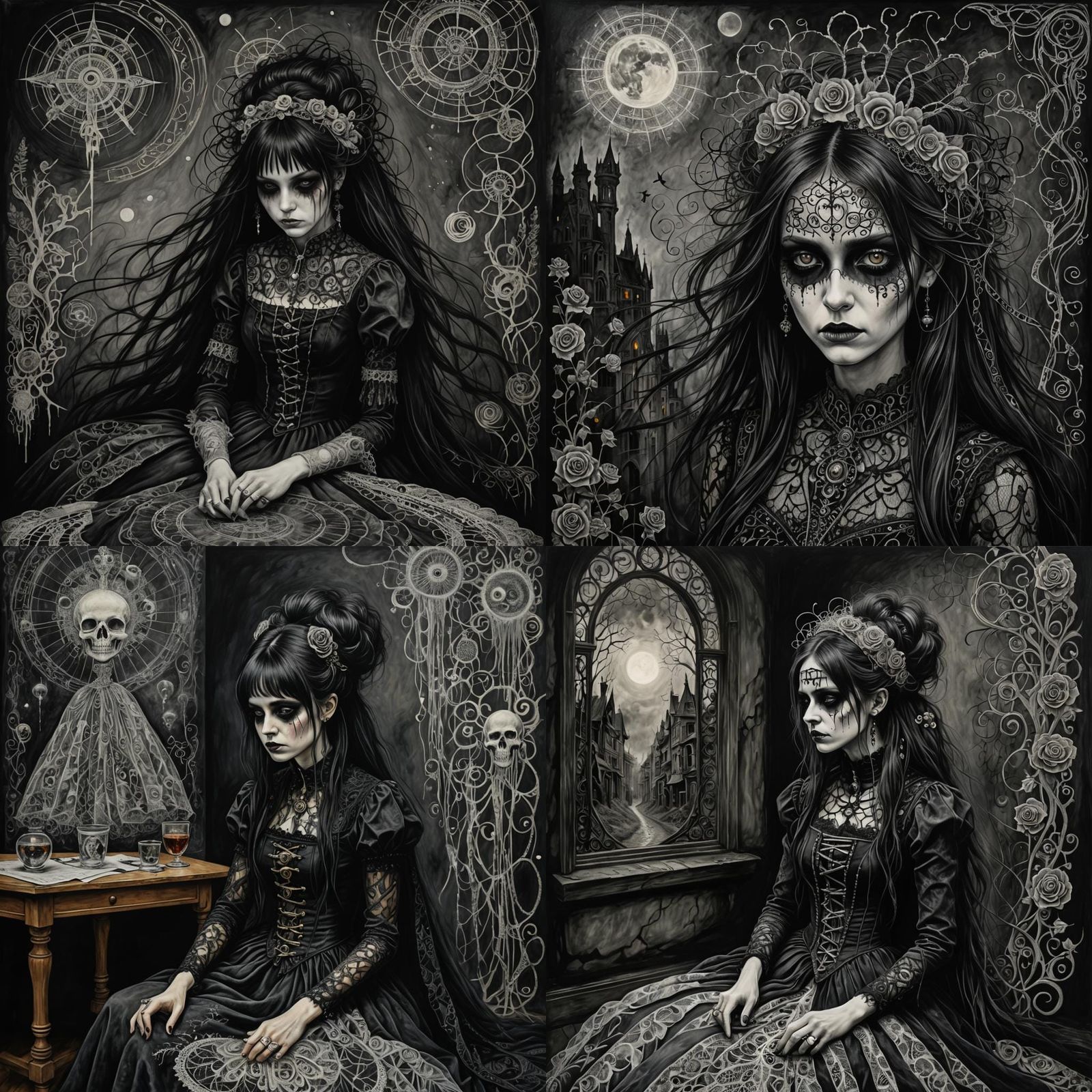 Gothic Punk Woman in Chalk and Charcoal