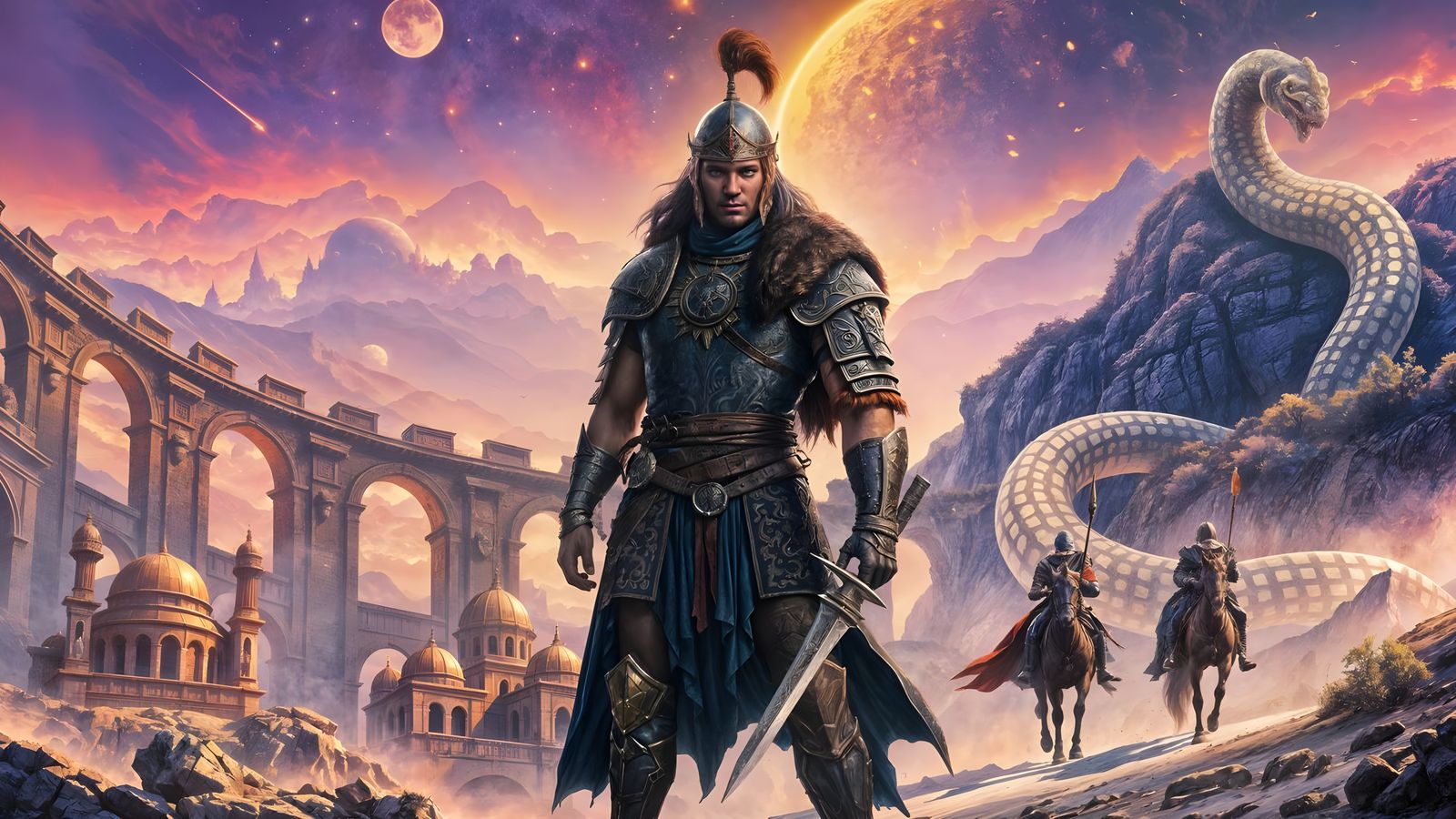 Dark Fantasy Warriors in a Vast, Hyperdetailed Landscape