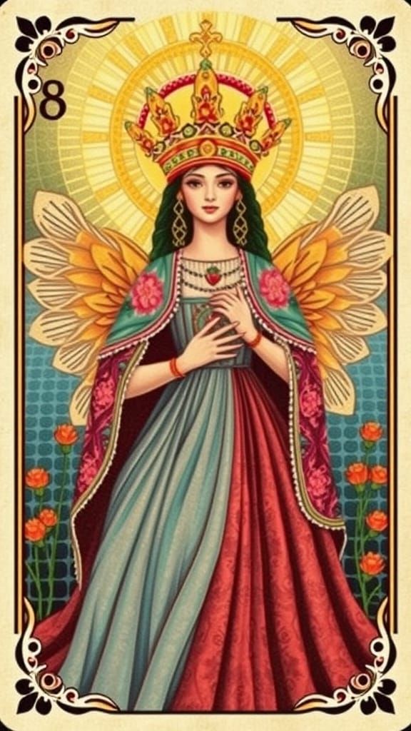 La Reyna: Mexican Folk Art Loteria Card of a Queen