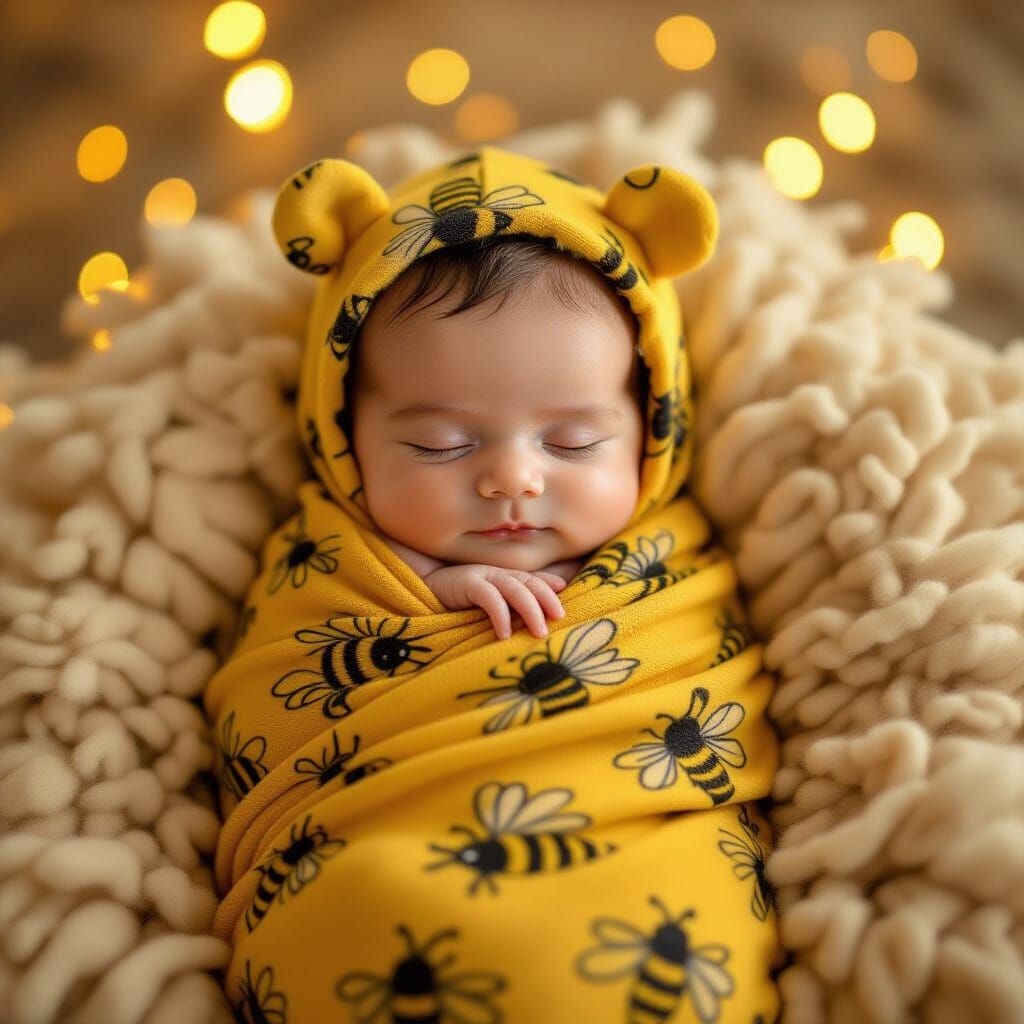 Adorable Newborn Baby in Bumblebee Swaddle