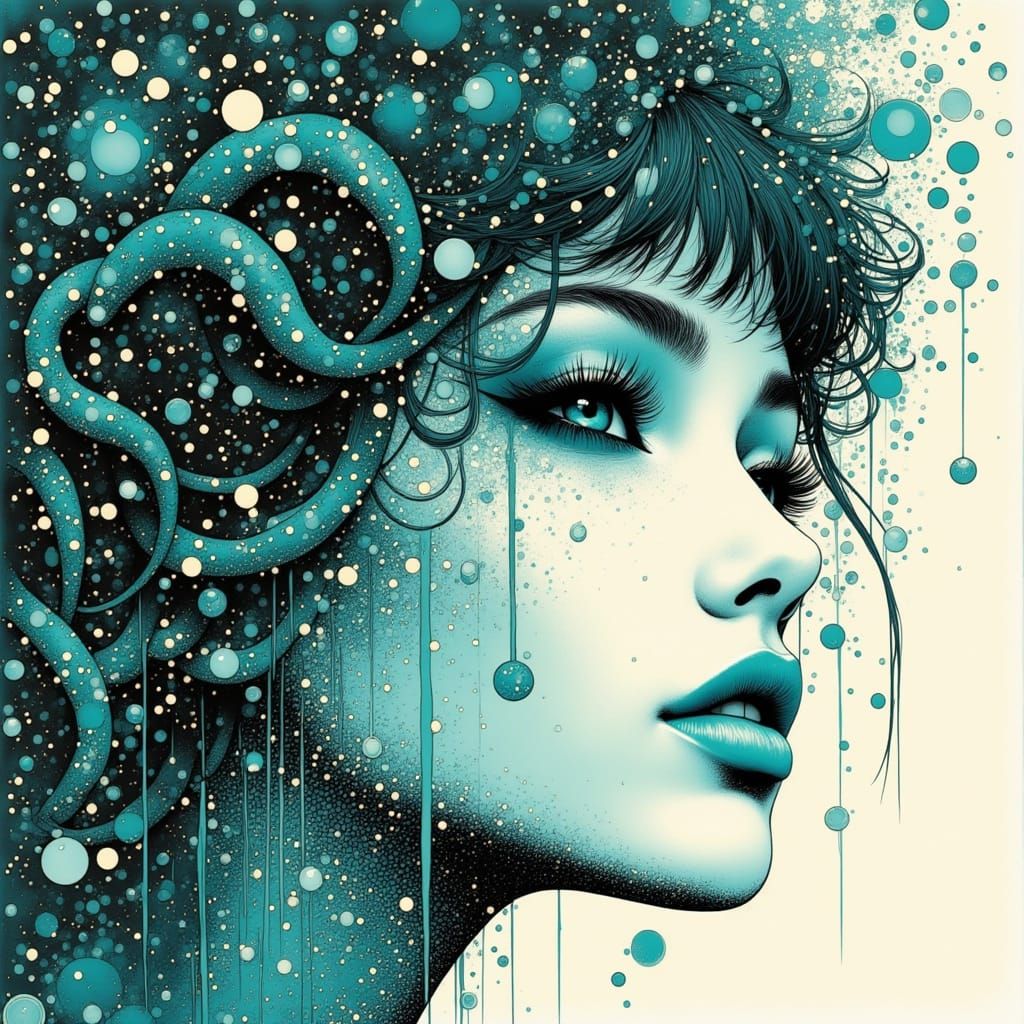 Underwater Ink Woman Illustration in Dream Ink Style