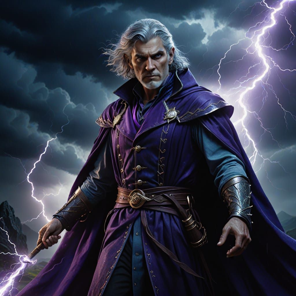 Merlin the Magician Catches Lightning in Fantasy Art