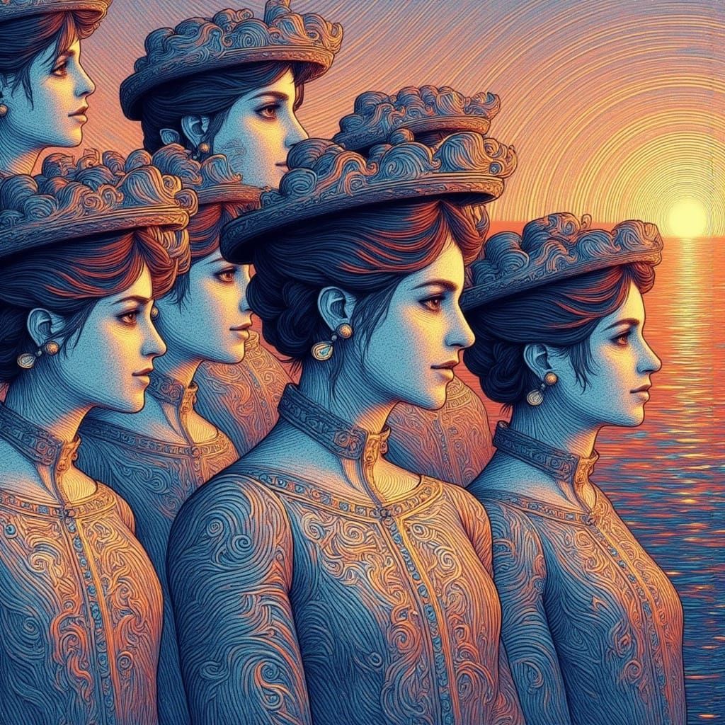 Victorian Woman in Surreal Rose-Tinted Dreamscape