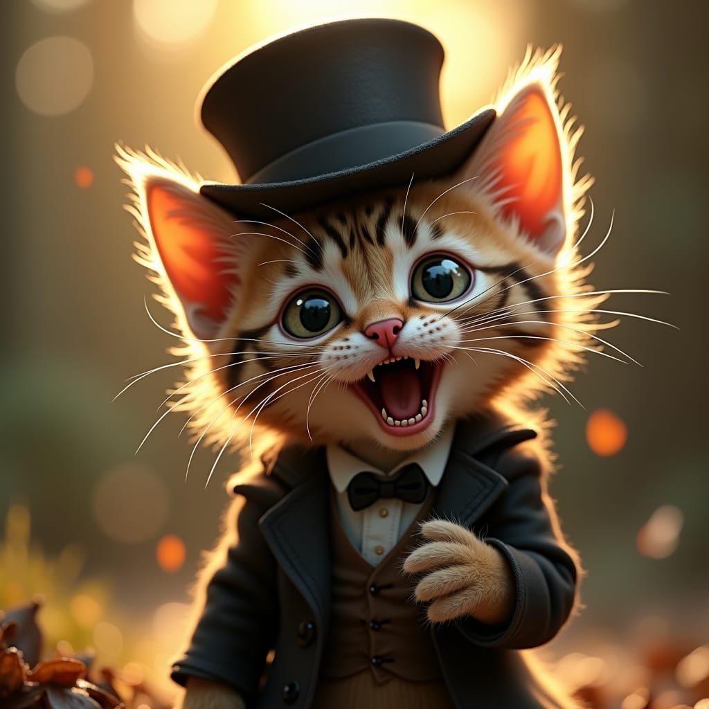 Sinister Kitten in Top Hat, Pixar Style