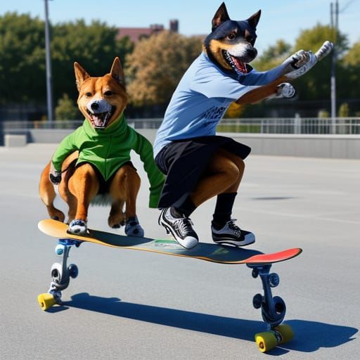 Adorable Dogs Skateboarding in Urban Setting