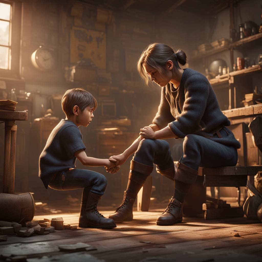 Mother Spanking Boy: 3D Game Cinematic Render