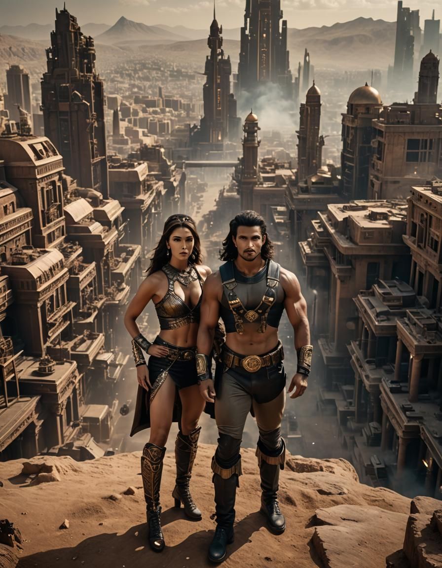 Egyptian Sci-Fi Cityscape with Steampunk Elements